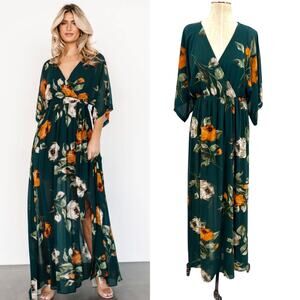 Baltic Born Kia Kimono Maxi Dress Green Floral Print Size Large